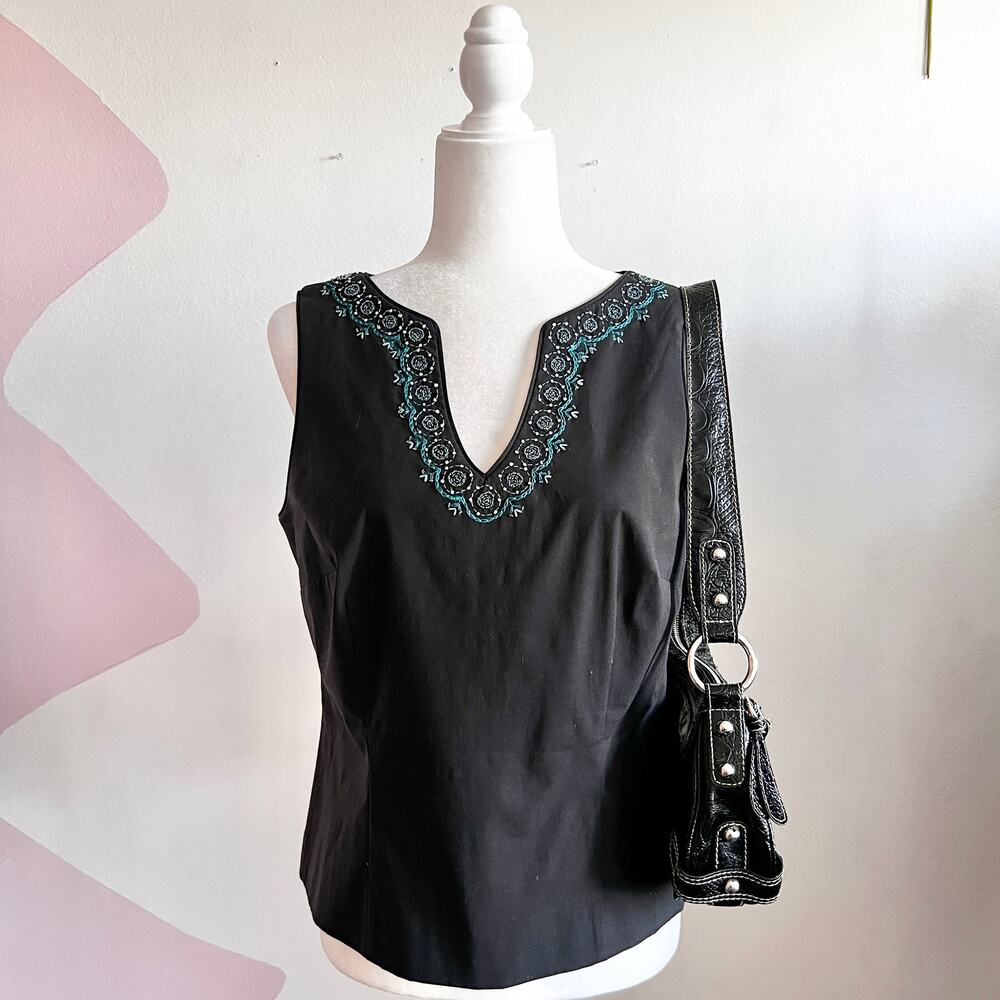Vintage Ann Taylor Embroidered Tank Top Y2K Cottagecore‎ Retro Sz 8